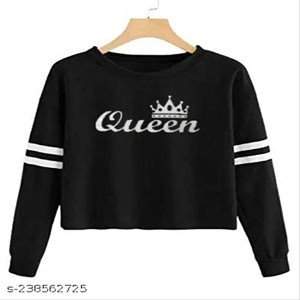 ELEVAJET Women's Stylish Designer QUEEN Printed 100% Cotton Full Sleeve T-shirt for Women & Girls (Pack of 1)