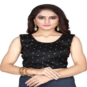 Stylish Black Taffeta Silk Jacquard Back Hook Padded Blouse For Women