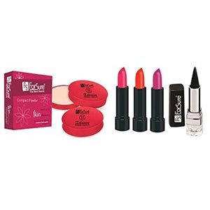 FS ForSure Xclusive 12 Hour Stay Compact Powder, Kajal & Forfor Matte Lipstick(Pack of 5) Multicolor