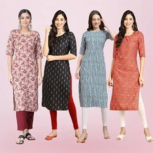 Multicoloured Crepe Ethnic Motif Kurtas For Women