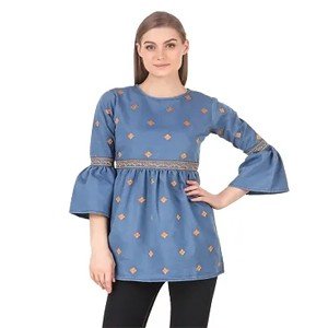Women Embroidered Dark Blue Top