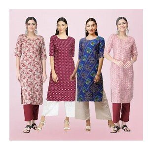 Multicoloured Crepe Ethnic Motif Kurtas For Women