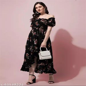 Oomph! Women'S Crepe A-Line Maxi Dress - Black - md453