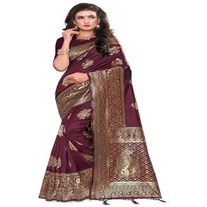NITYA Women's Girl's Banarasi Silk Blend Saree With Blouse Piece (NT98_Maroon)