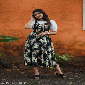 Designer Big Flower Printed Dress