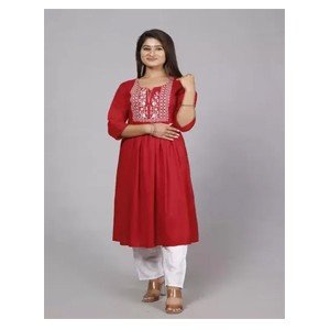 Fancy Red Rayon Solid A-Line Kurta Bottom Set For Women