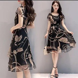 RAABTA BLACK WITH BROWN ROSE SHORT DRESS