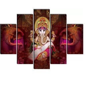 saf Ganesha Religious UV Textured Wall Painting for Home decorative Digital Reprint 18 inch x 30 inch Painting  (Without Frame, Pack of 5)