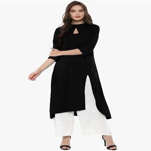 Elegant Black Solid Crepe Women A-Line Kurti