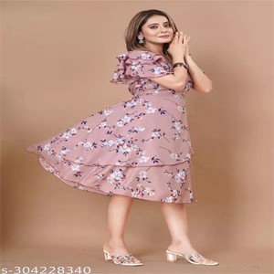 Women Wine & White Floral Print Layered Knee Length Dress