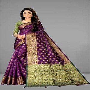 Purple Silk Blend Jacquard Sarees For Women