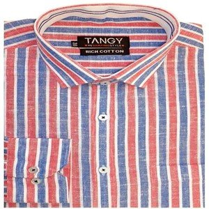 TANGY Men's Spread Collar Poly Cotton Formal Lining Shirt (Medium,Red-White)