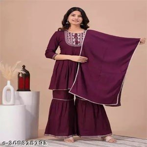 VESTO Adrika Voguish Women's Rayon Kurta With Sharara And Dupatta Set
