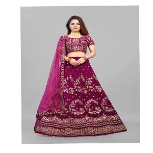 Women Velvet Embroidered Semi Stitched Lehenga Choli And Dupatta Set