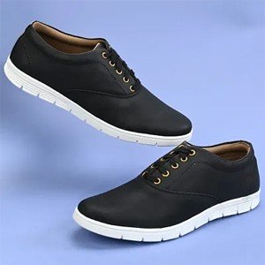 Black Solid Casual Sneakers For Men's