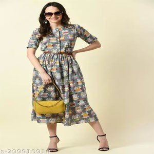Long dress with belt for ladies and girls