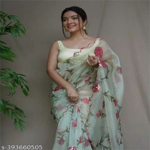 Organza Digital Printed With Gotawork Saree