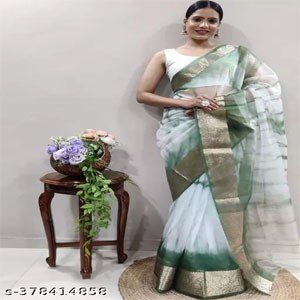 Fancy Organza Lace Border Saree With Running Blouse Piece