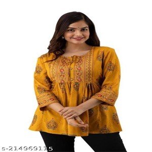 WOMEN SELF DESIGN RAYON PRINTED SHORT TOP