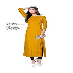 Beautiful Yellow Rayon Solid Kurtas For Women