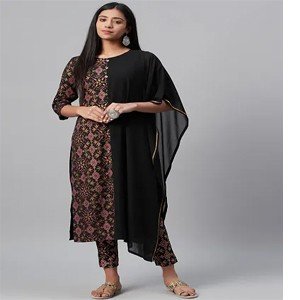 Stylish Black Georgette And Crepe Kurta For Women