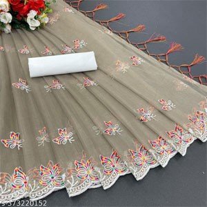 HEAVY NET ORGANZA FABRIC SAREE WITH DUPION SILK BLOUSE
