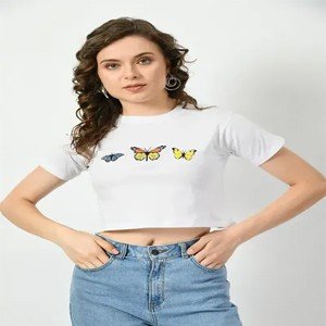 Elegant White Cotton Printed Tshirt For Women