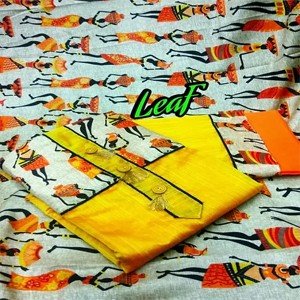 Yellow Printed Dress Material with Dupatta