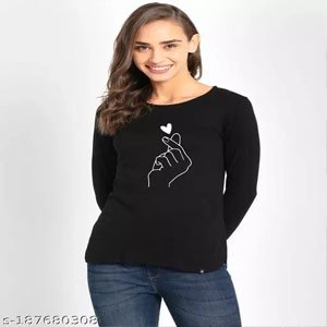 100% Cotton Ladies Printed T-Shirt, Pack of 1, Round Neck, Full sleeves