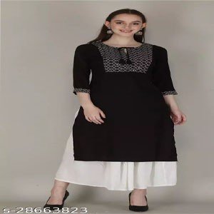 Women Rayon Embroidery Straight kurta Kurtis Black