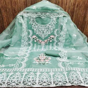 Women's Rama Embellished Embroidered Organza Suits & Dress Materials