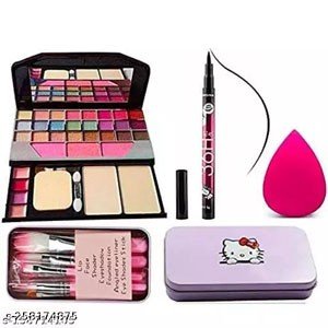 K.Y.L PLUS TYA 6155 Multicolour Makeup Kit and 7 Pink Makeup Brushes Set, 36H Waterproof Eyeliner with Beauty Blender Puff