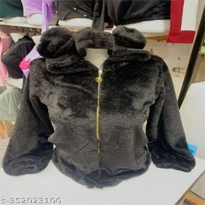 Women's Fall and Winter Fashion Short Shearling Fuzzy Jacket with Hood