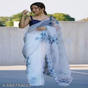 Fancy Floral Printed Organza Saree With Special Cut Work Border With Arco Work | PARTY WEAR SAREE | FANCY SAREE | SILK SAREE | BANARASI SAREE | BLACK SAREE | NEW ARRIVAL | NEW SAREE COLLECTION
