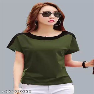 Solid Women Round Neck Olive Green T-Shirt