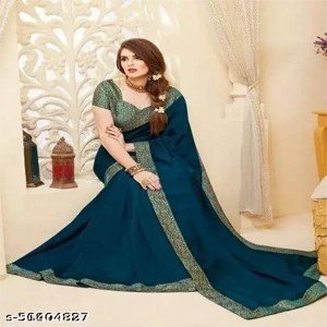 Teal Coloured Soft Silk Lace Border Saree With Blouse