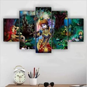 saf Krishna ji Religious UV Textured Wall Painting for Home decorative Digital Reprint 18 inch x 30 inch Painting  (Without Frame, Pack of 5)