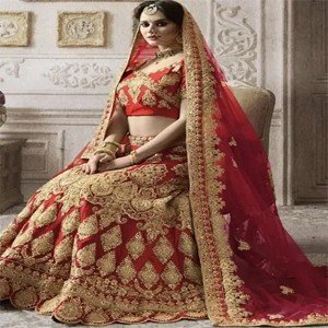 Red Velvet Embroidery Lehenga Choli With Blouse And Dupatta