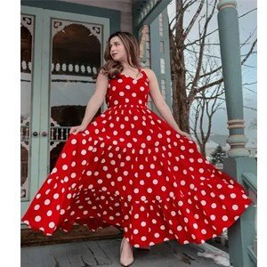Red Crepe Polka Dot Print Dresses For Women