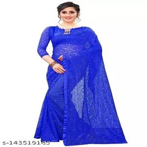 Net Blue Beads & Stones Saree With Blouse