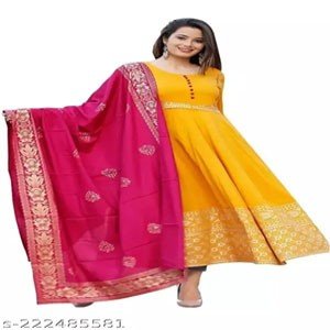 PLUS SIZES YELLOW ANARKALI KURTA ( DUPATTA SET FOR HALDI MEHANDI RASHM)/HALDI OUTFIT/ HALDI DRESS