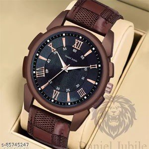 Men brown leather stylish watch