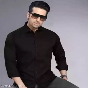 Casual/ Formal/ Slim Fit V Neck Modern Collar All-Occasion Tshirt for men Everyday Daily Essential Checked Plain Shirt For Men - Black