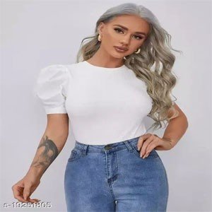Trendy Half Puff Sleeves Top for Women and Girls
