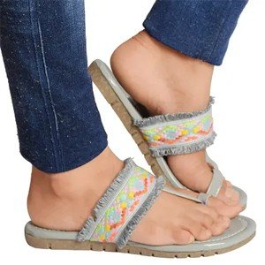 Elegant Grey Solid Synthetic Women's Slippers