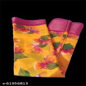 Navsarjan flower Printed cotton YELLOW saree
