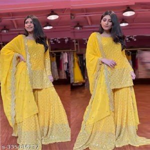 EXCLUSIVE WOMENS GARARA SUITS New Fancy Garara Georgette 9mm Heavy sequence Work Wear Suit Like Party Wear Garara suit