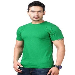 Men Green Polyester Blend Half Sleeves Round Neck Tees