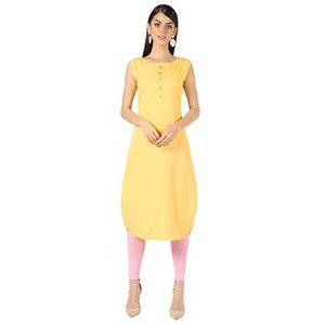Reliable Yellow Solid Crepe Women A-Line Kurti