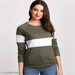 Colorblock Full Sleeve Round Neck Casual Women tshirt